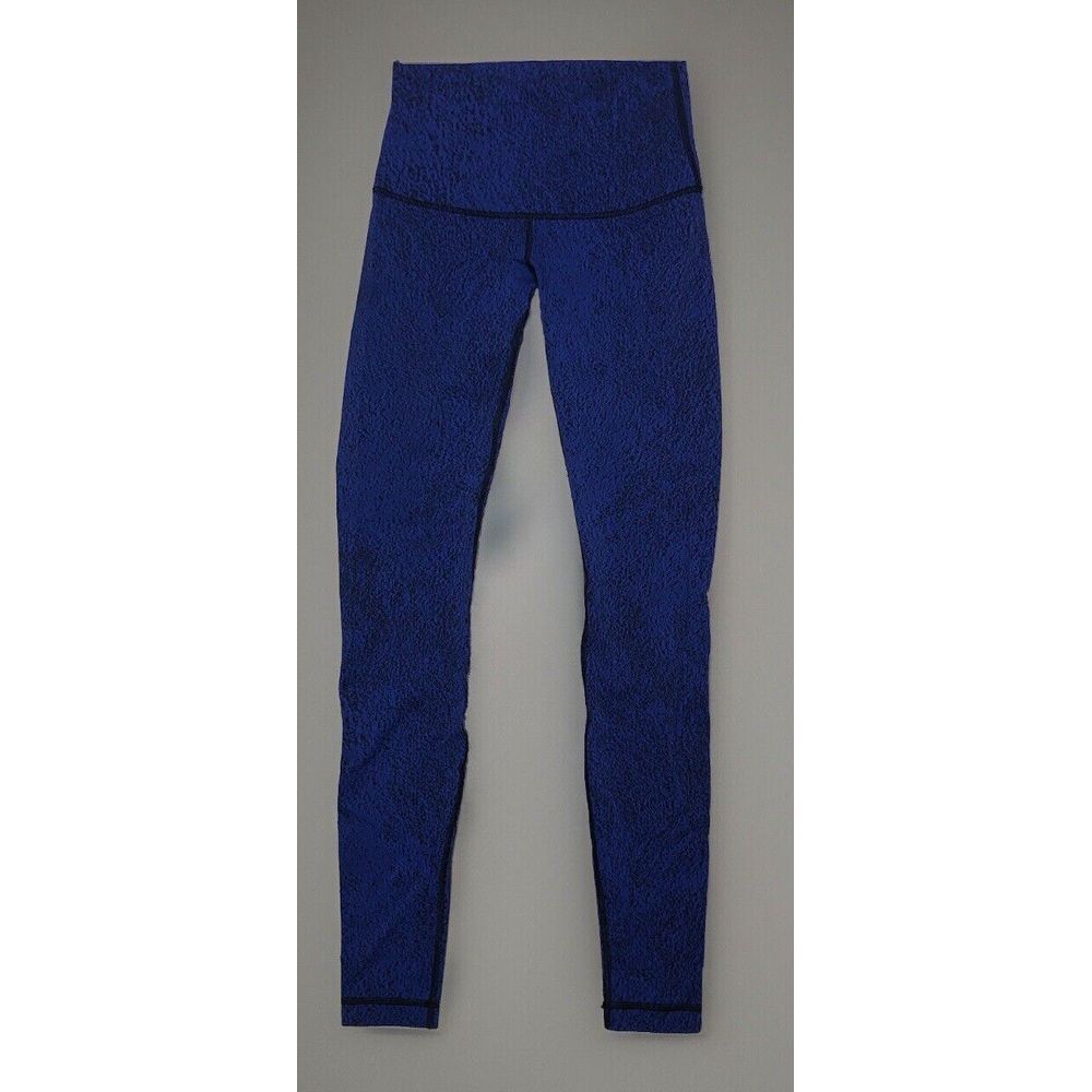 Lululemon Leggings‎ 6 Shocking Blue Black Luon Spray Jacquard High Times
